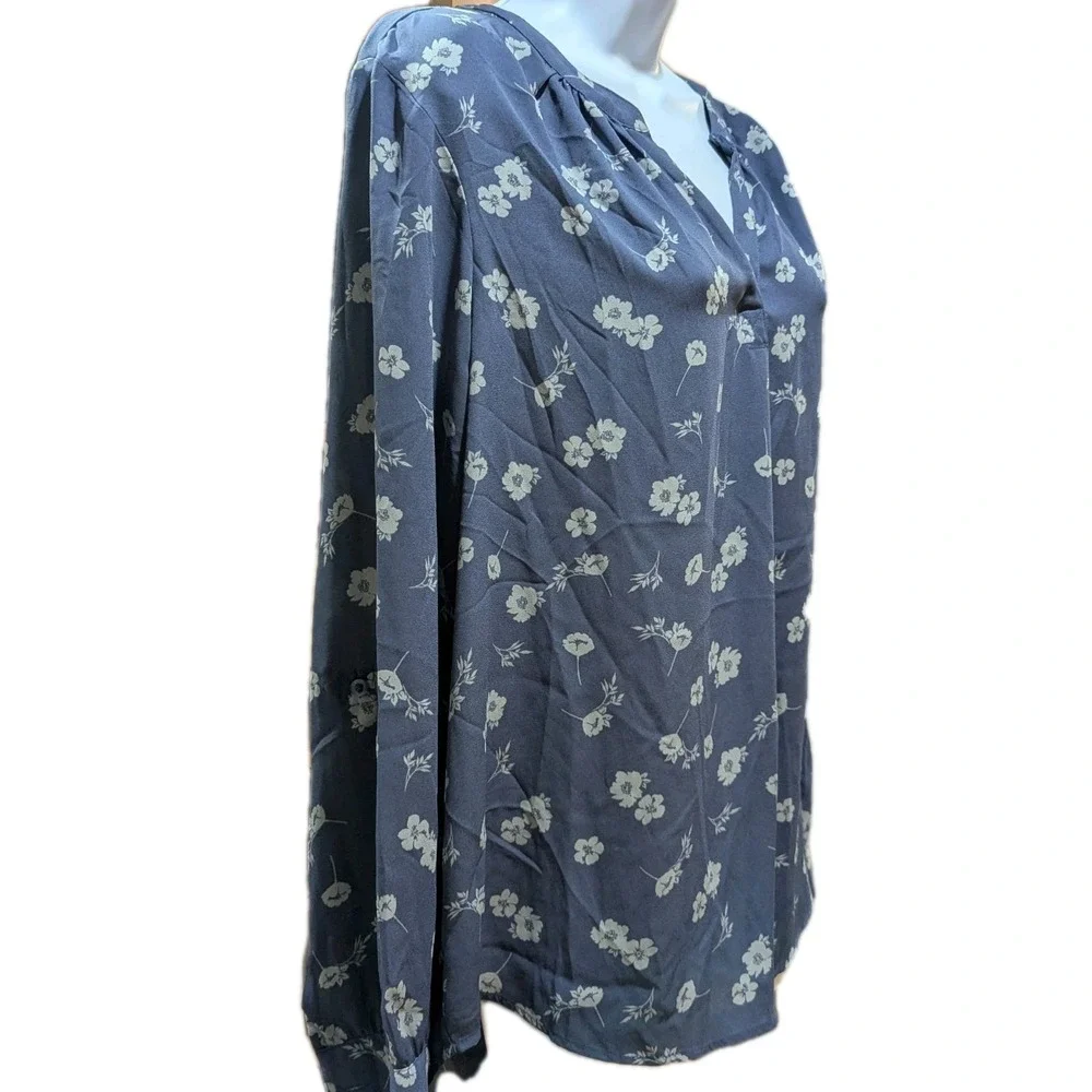 Simply Vera Wang‎ Long Sleeve Blouse Blue Floral Top Size XL